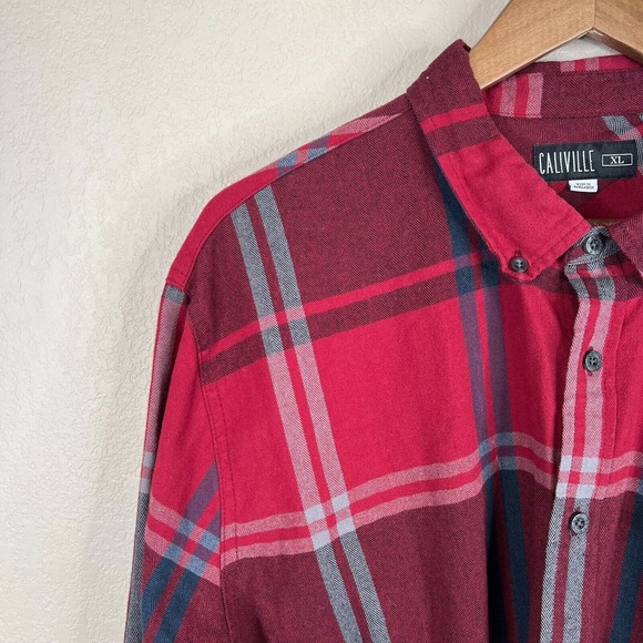 Caliville Mens Shirt Size XL Red Plaid Long Sleeve Button-Down Flannel Cotton - Picture 2 of 11